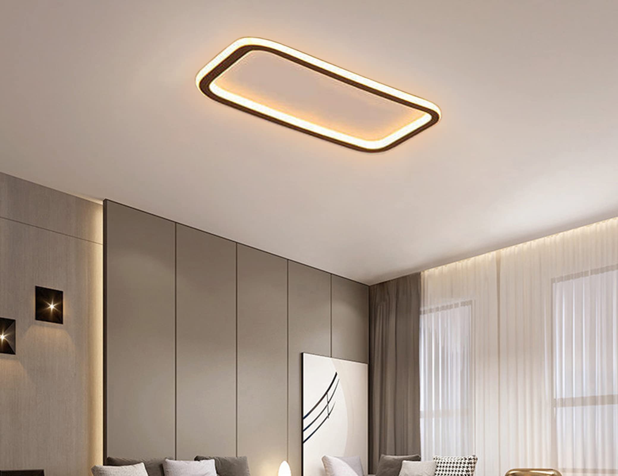 Lampara LED Techo Rectangular Vintage, Plafon LED Techo Rectangular Modernos para Salon Dormitorio Baño (Negro, Blanco Cálido)