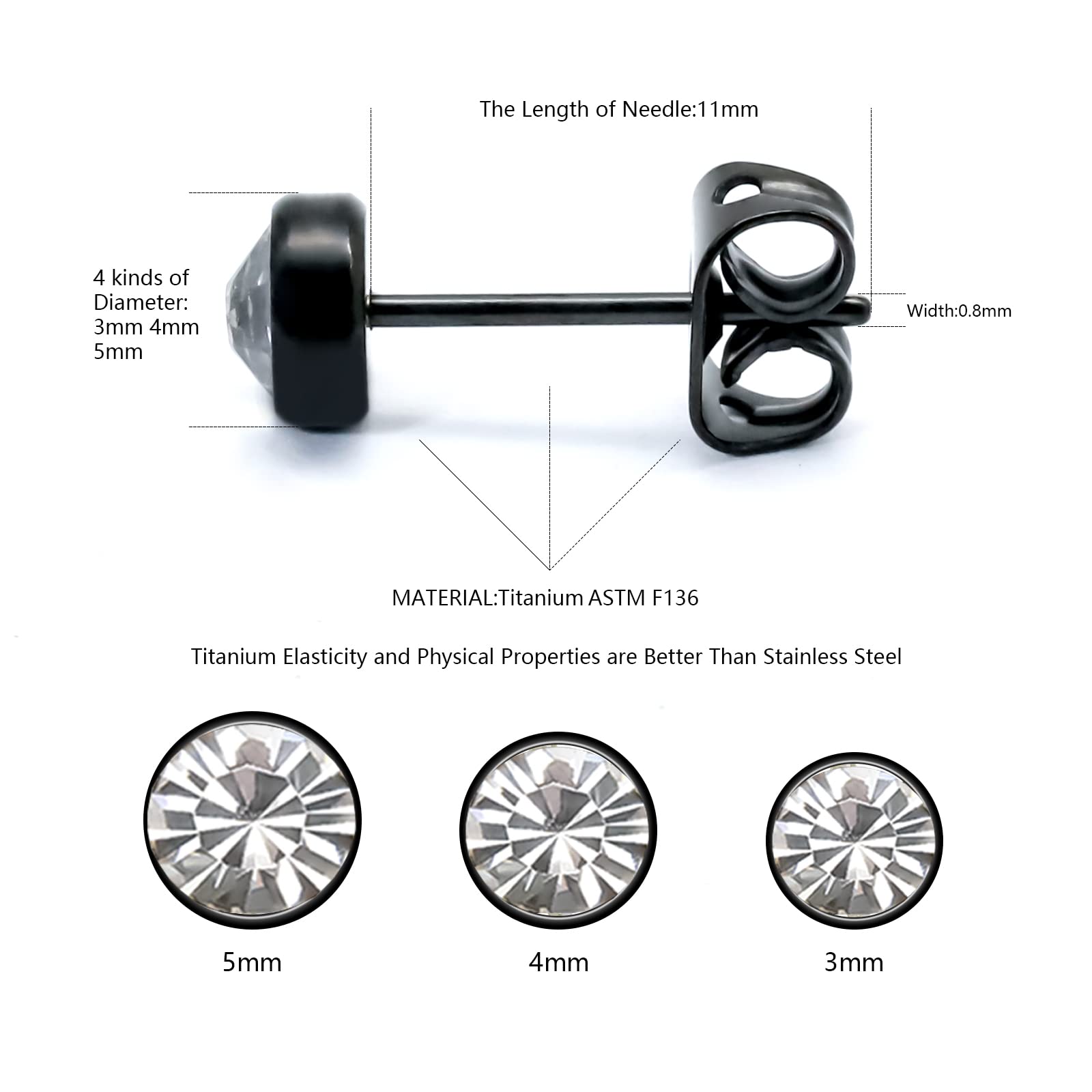 Boucles d'oreilles en titane pour femmes boucles d'oreilles filles boucles d'oreilles hypoallergéniques sans nickel 3mm-5mm boucles d'oreilles rondes pour oreilles sensibles