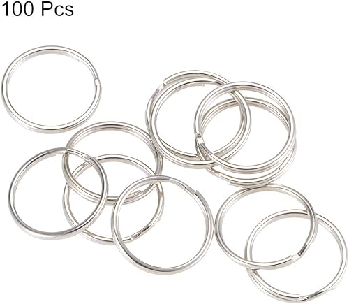 Miniatura 5 de uxcell Llaveros divididos de 0.709 in, conector abierto para bolso con cremallera, hierro niquelado, paquete de 100