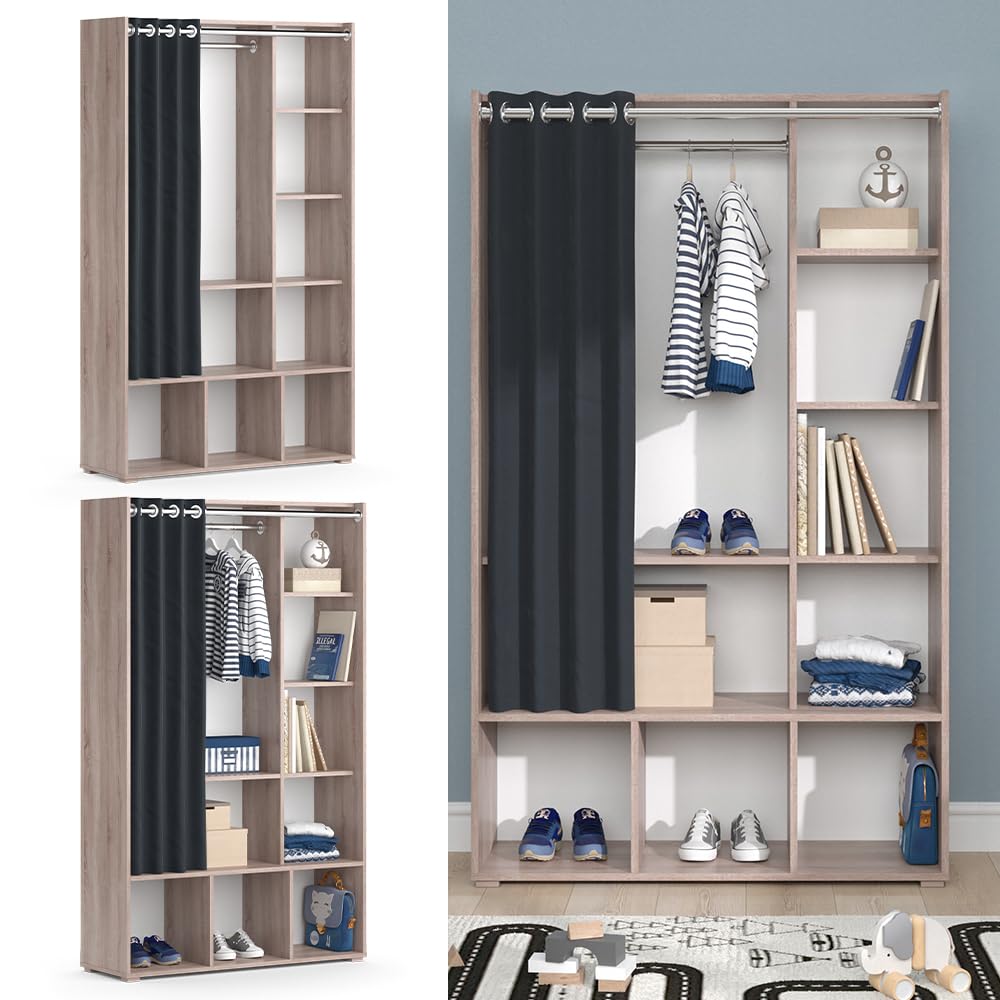 Vicco Armario de Ropa para niños Luigi, Sonoma, 105.8 x 178.1 cm con Barra de Colgar, combinable con Otros Muebles de la Serie Luigi