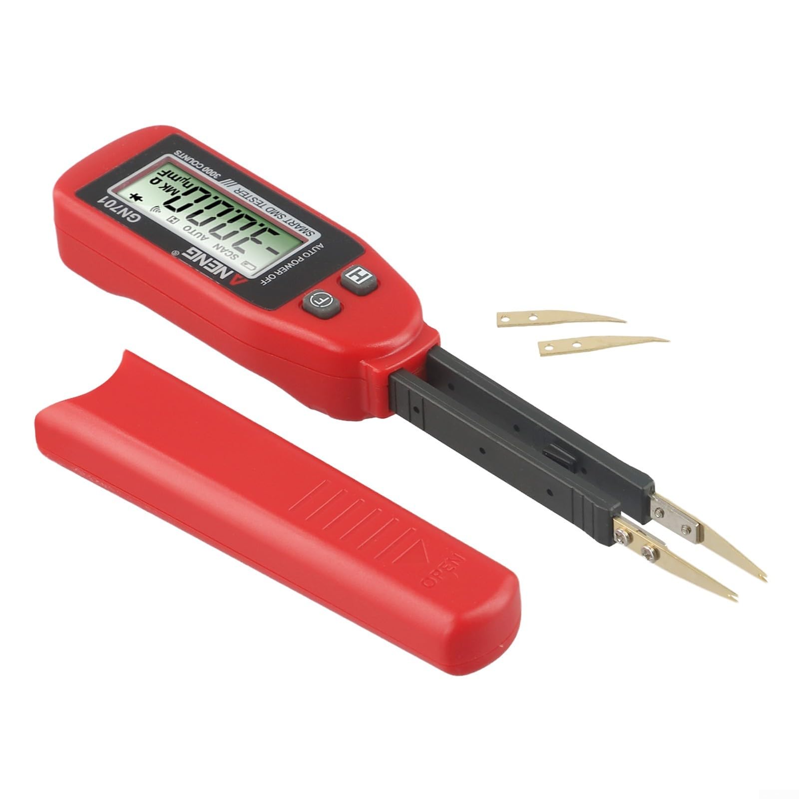 GN701 Digitaler Komponententester für SMD-Kondensator-Widerstandsdiode, vergoldete Pinzette, automatische Abschaltung für elektronische Reparatur