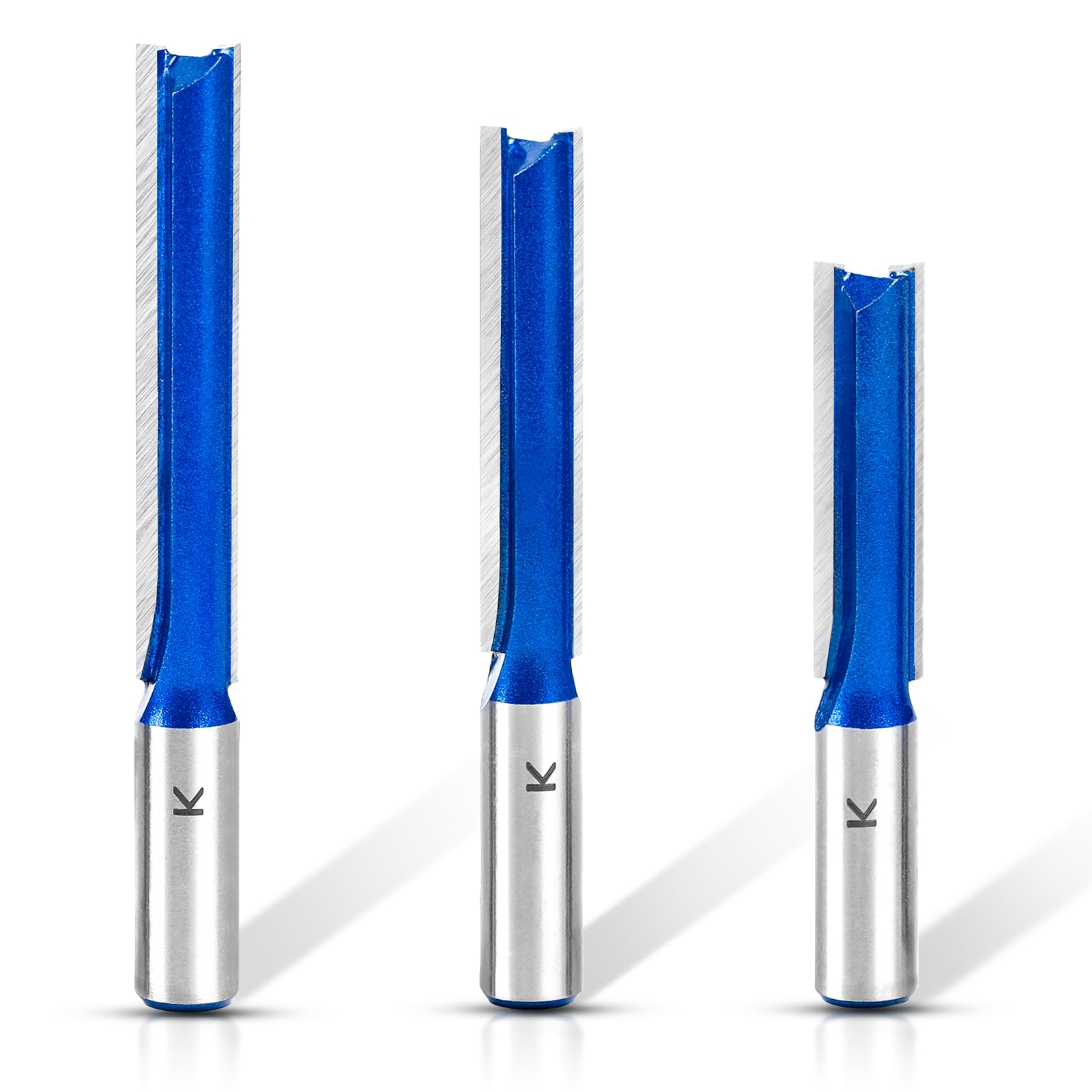 RURITKIT 3Pcs Extra Long Straight Router Bit Set 1/2 Shank, Carbide Tipped Double Flute Straight Bit Dado Straight Cut Router Bit for Woodworking, 2",