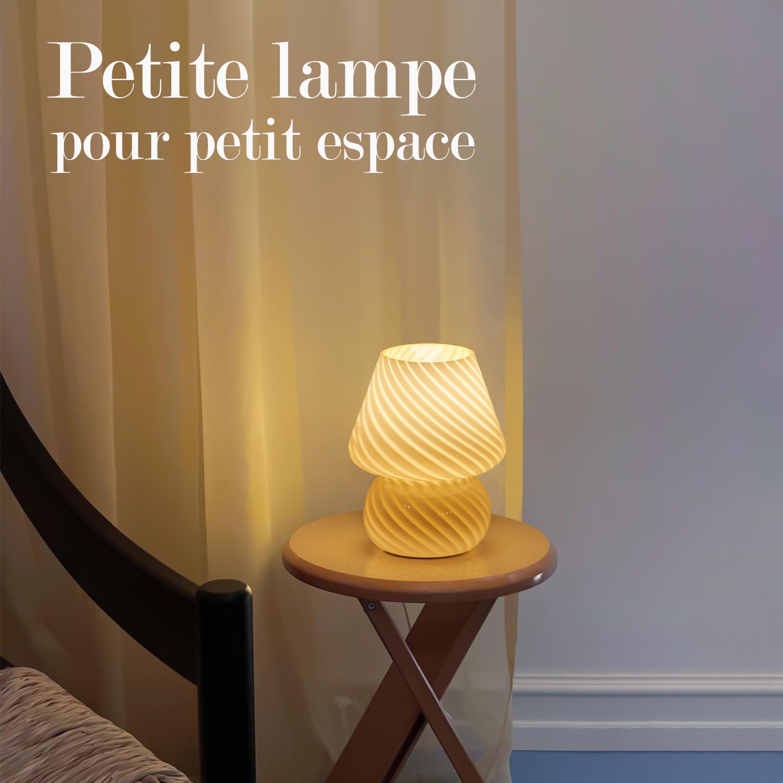 ONEWISH Lampe Champignon - Lampe de Chevet Chambre, Ampoule Incluse, Cadeau Fête des Mères, Jaune Crème Image du produit 5