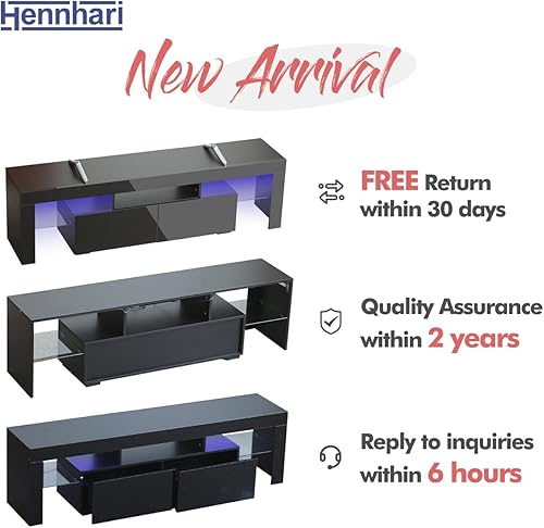 Miniatura 2 de Hennhari Moderno soporte de TV LED con cajones para TV de 50, 55, 60, 65, 70 pulgadas, centro de entretenimiento con almacenamiento y estantes,