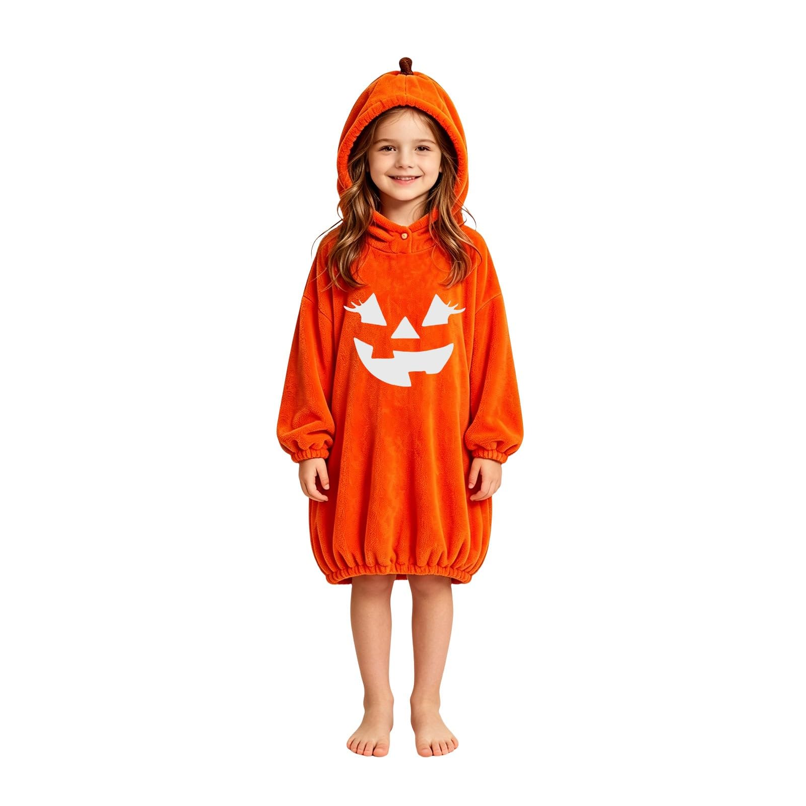 Túnica larga con capucha para niñas con diseño de calabaza y Halloween
