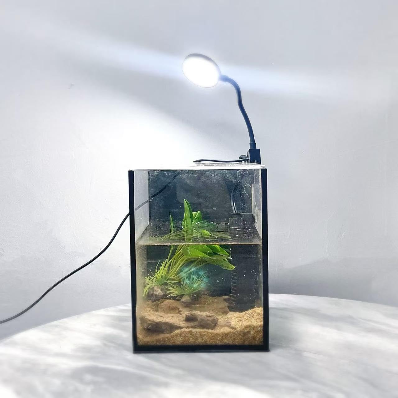 Mini Aquarium Set Fish Tank Shrimp Tank Snails Tank Planted Tank 1.2 Gallon Aquarium Kit, Small Desktop Fish Tank for Small Aquatic Pets for Beginner