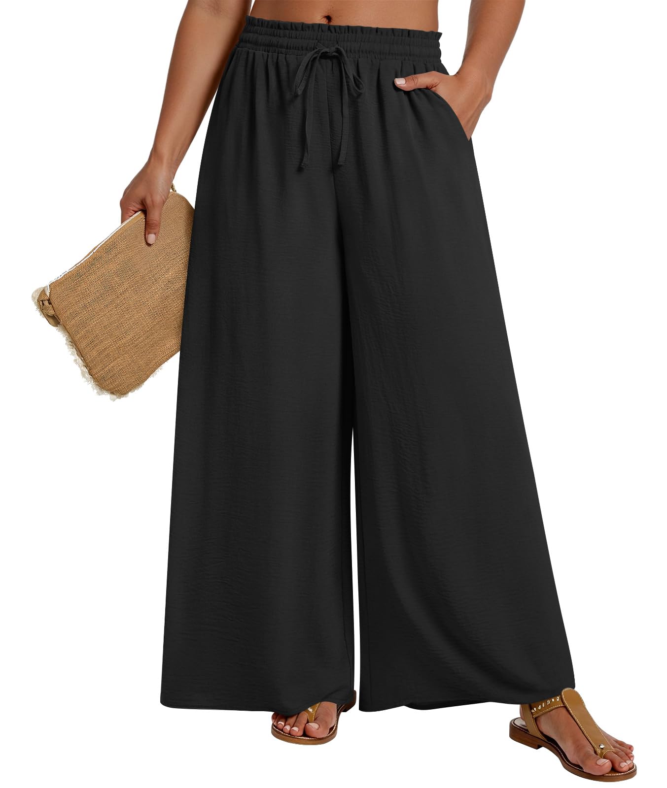 LONGYUAN Womens Plus Size Wide Leg Casual Palazzo Pants with Pockets 1X-5X