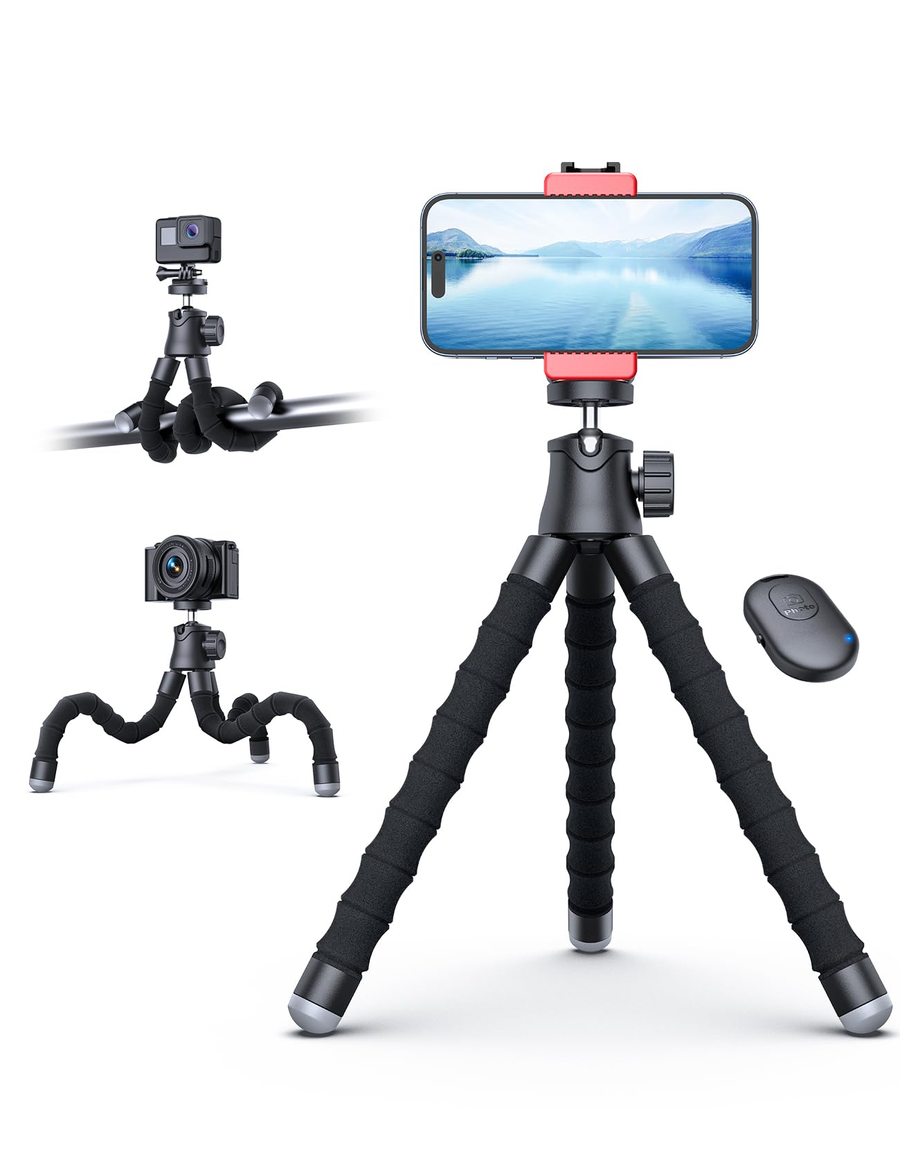 Sabrent Treppiede smartphone, Cavalletto per smartphone, Mini treppiede per GoPro, Treppiede flessibile octopus, con testa a sfera, rotazione 360° (TP- FLTP
