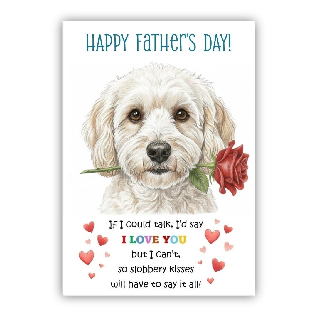 Father’s Day Card From the Dog. Adorable Fathers Day Pet Card. Many Breeds Available. (• Cavapoo white– Cavoodle)