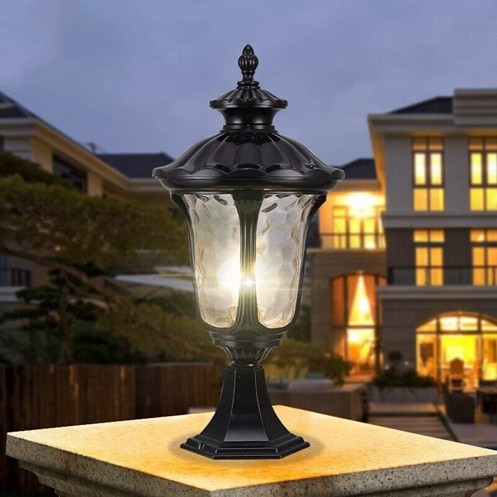 Lampa Słupki Europejskie Zewnętrzne Lampy Słupkowe Retro Aluminiowa Lampa Kolumnowa Wodoodporne Ogrodowe Dziedziniec Willi Światło Zewnątrz i Drogę(Black)
