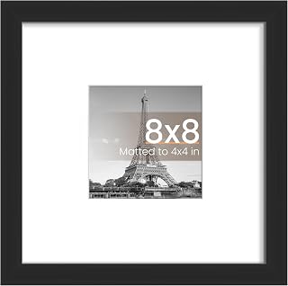 upsimples 8x8 Black Picture Frame - Fits 4x4 with Mat or 8x8 Photos, Wall Hanging Photo Frame, 1 Pack