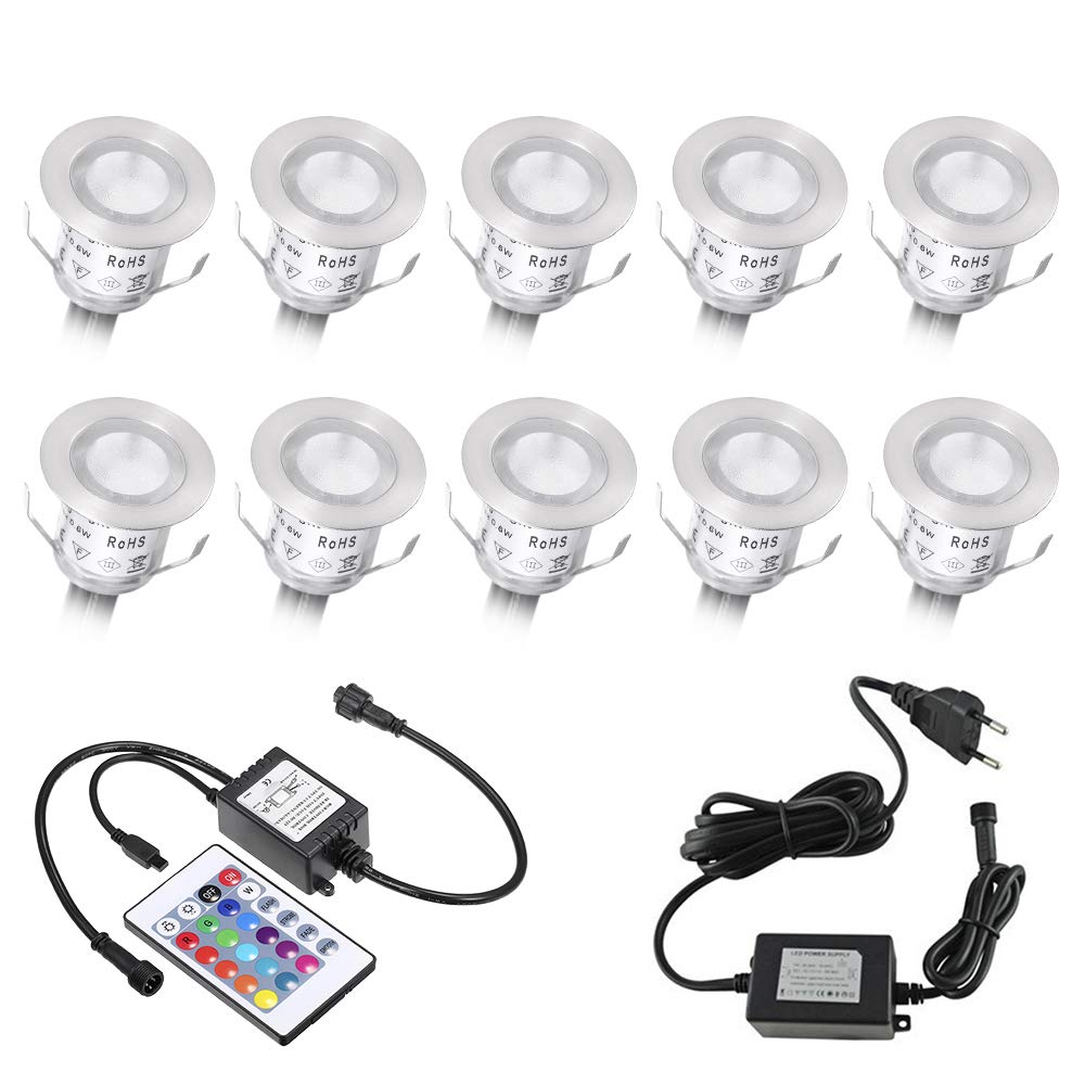 Faretti Incasso,Lixada 10PCS Luci di Coperta LED con Telecomando 500LM Lampada da Incasso a Terra 16 Colori RGBW 4 Modalità di Illuminazione Regolabile IP67 Impermeabile