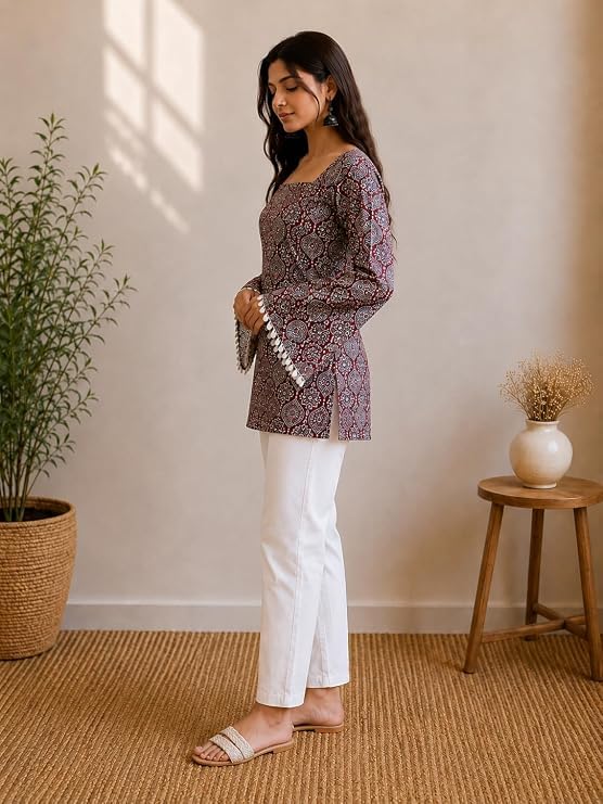 Image of Avayayat Women's Printed Short Kurti for Girls | Regular Wear Flared Tunic Top | Stylish & Comfortable Rayon Kurti