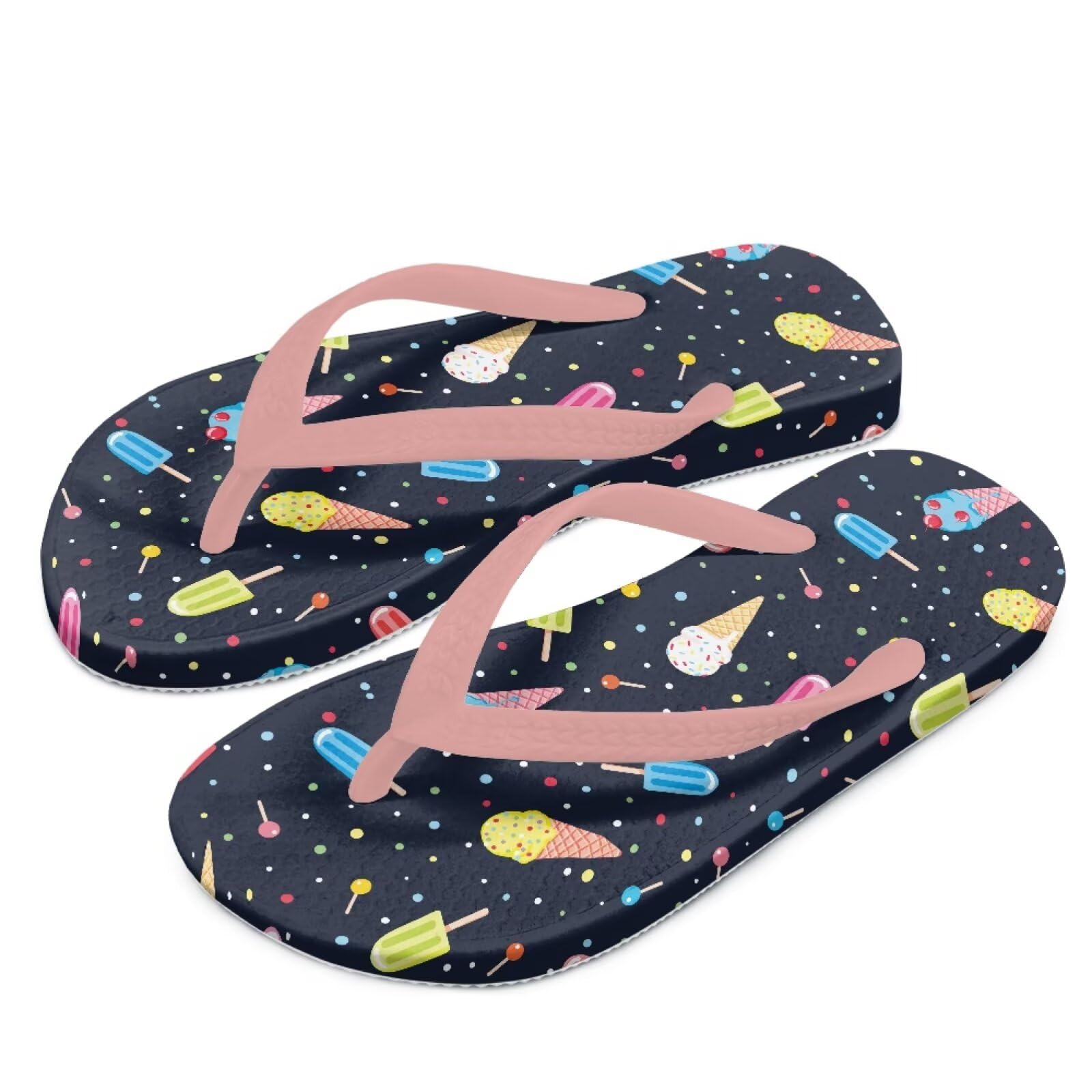 Watdotory Sweet Ice Cream Print Flip Flop Sandal Water Shoes - Beach Slides Slip-on Quick Dry Thong FlipFlops Sandals for Boys (11-12 Little Kids) Size 12