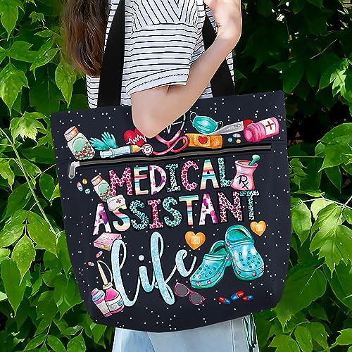 Image of 84hoods Large Waterproof Tote Bag with Pockets and Zipper for Work. Gift for Nurse. Shoulder Bag for Women.