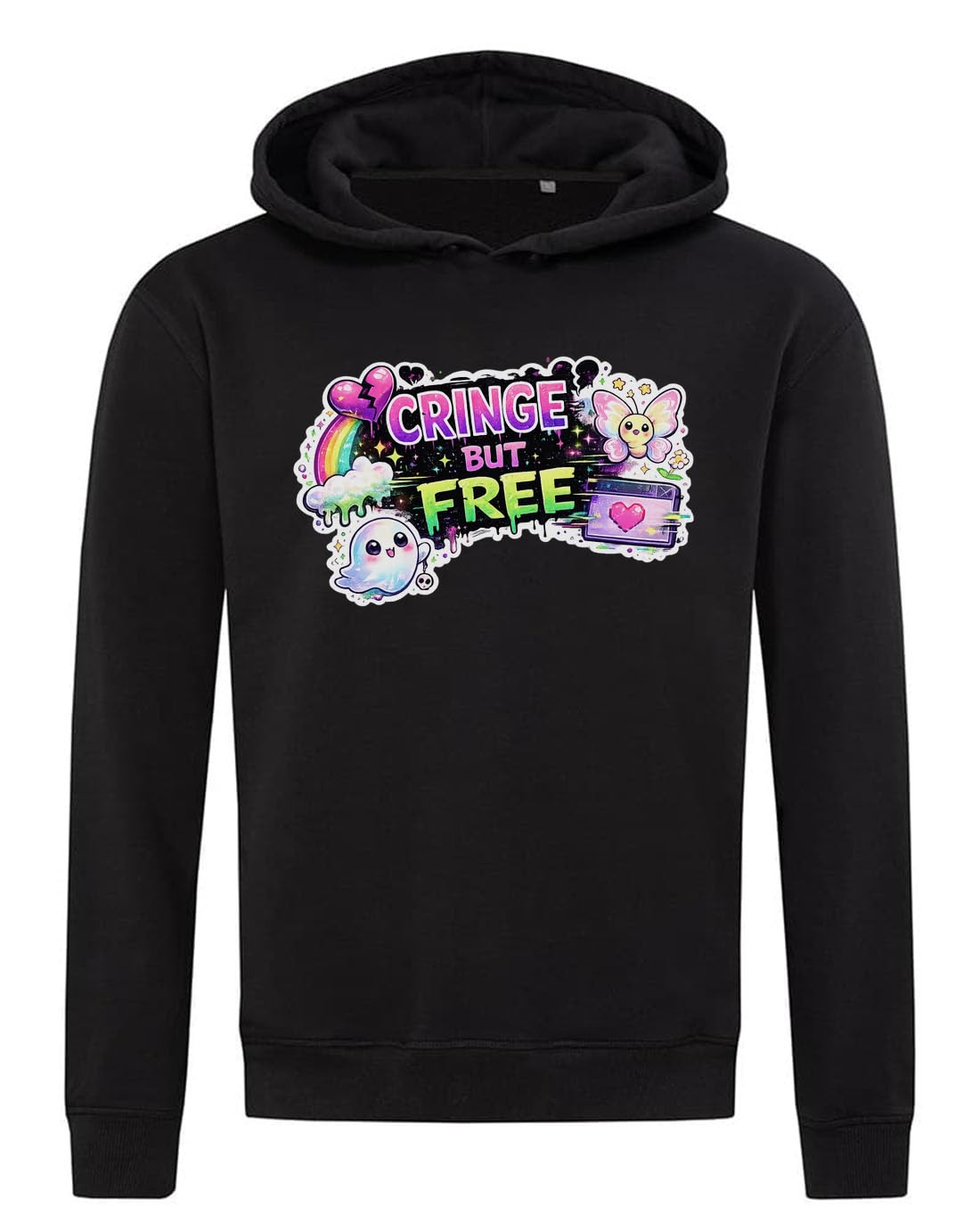 Felpa con cappuccio con cappuccio in misto cotone nero colorato e giocoso design ispiratore