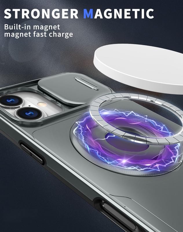 Image of LuxuryKase MagSafe Shockproof Rugged Back Case for iPhone 17 | Finger Ring Kickstand & Sliding Camera Cover | Military Drop Protection | Wireless Charging Support - Grey