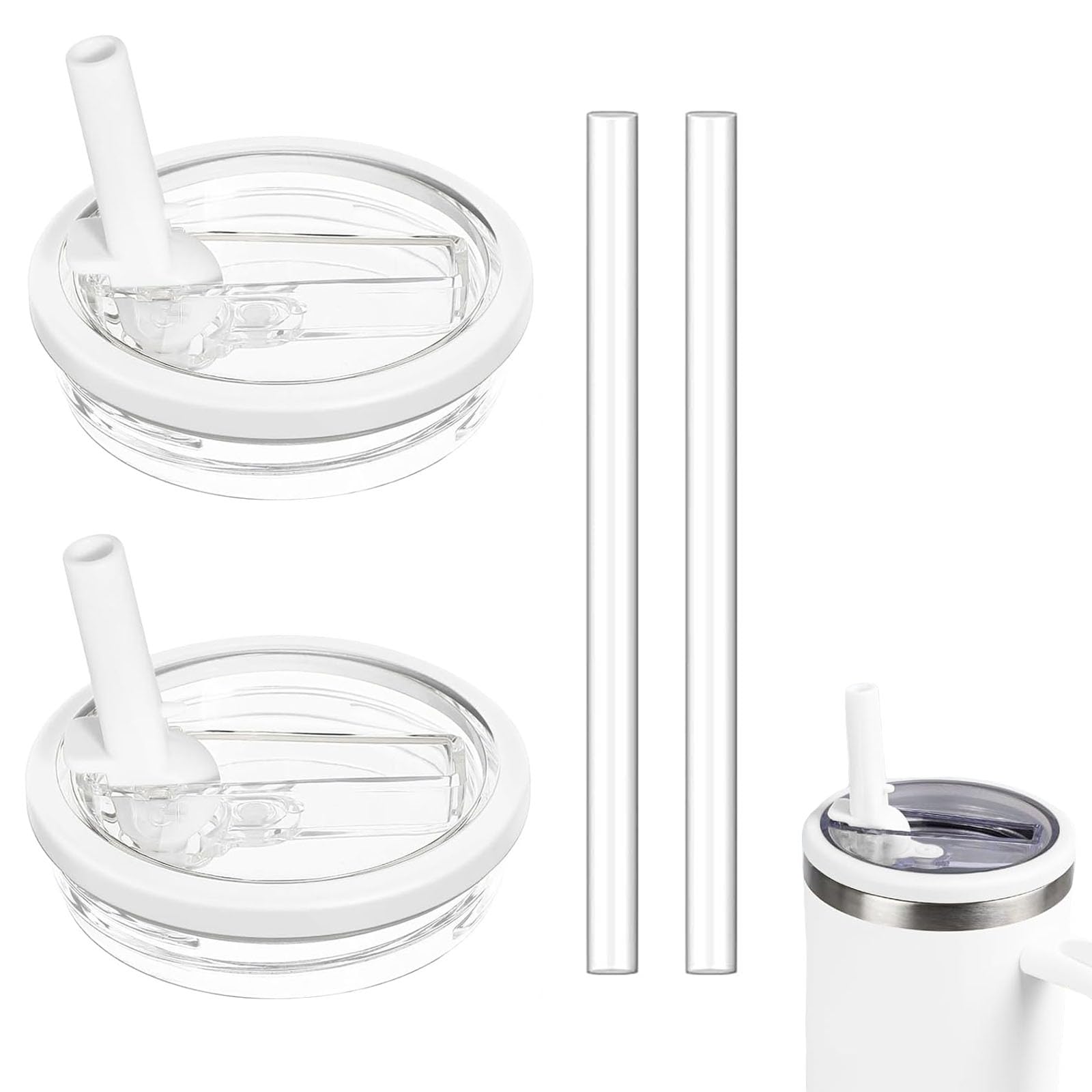 Photo 1 of 2 Pack 40oz Detachable Flip Straw Lid Replacement for Stanley Quencher H2.0 and ProTour,Leak Proof and Dust-Proof Lid,Reusable Tumbler Cover for Stanley Cup (White, 40oz)
