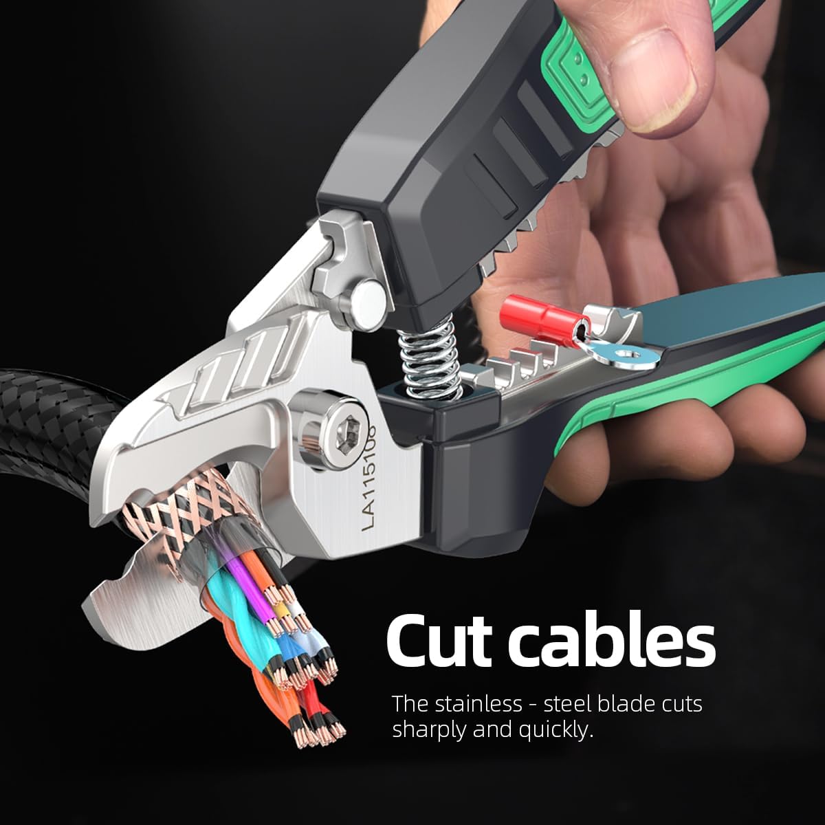 LAOA Stainless Steel Cable Cutter - 8in Professional Multi-Function Wire Cutting, Stripping, Crimping Tool with Arc Blade, Labor-Saving Spring for Electrical Work