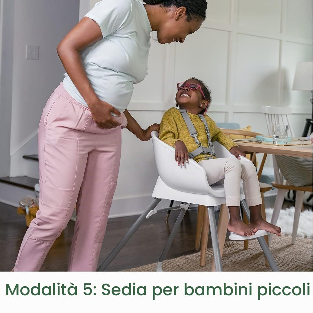 Ingenuity, seggiolone evolutivo Beanstalk 6-in-1, seggiolone alimentazione con vassoio rimovibile e seggiolino di rialzo per bambini con vibrazioni rilassanti e arco di gioco, 0-5 anni, Ray