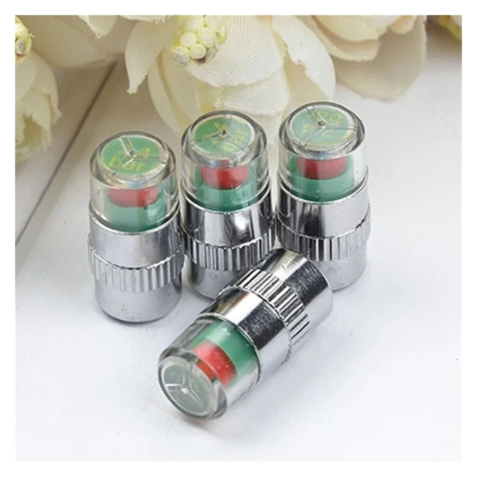 4PCS Tire Pressure Gauge Valve Caps 3-Color Alert Sensor