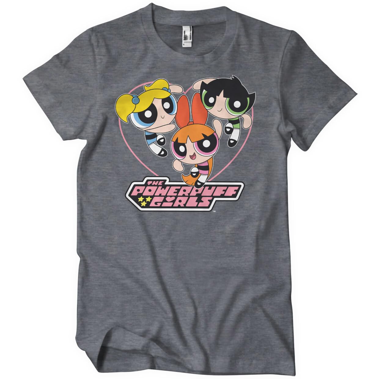 Powerpuff Girls Officially Licensed Heart Mens T-Shirt (Dark-Heather), Medium