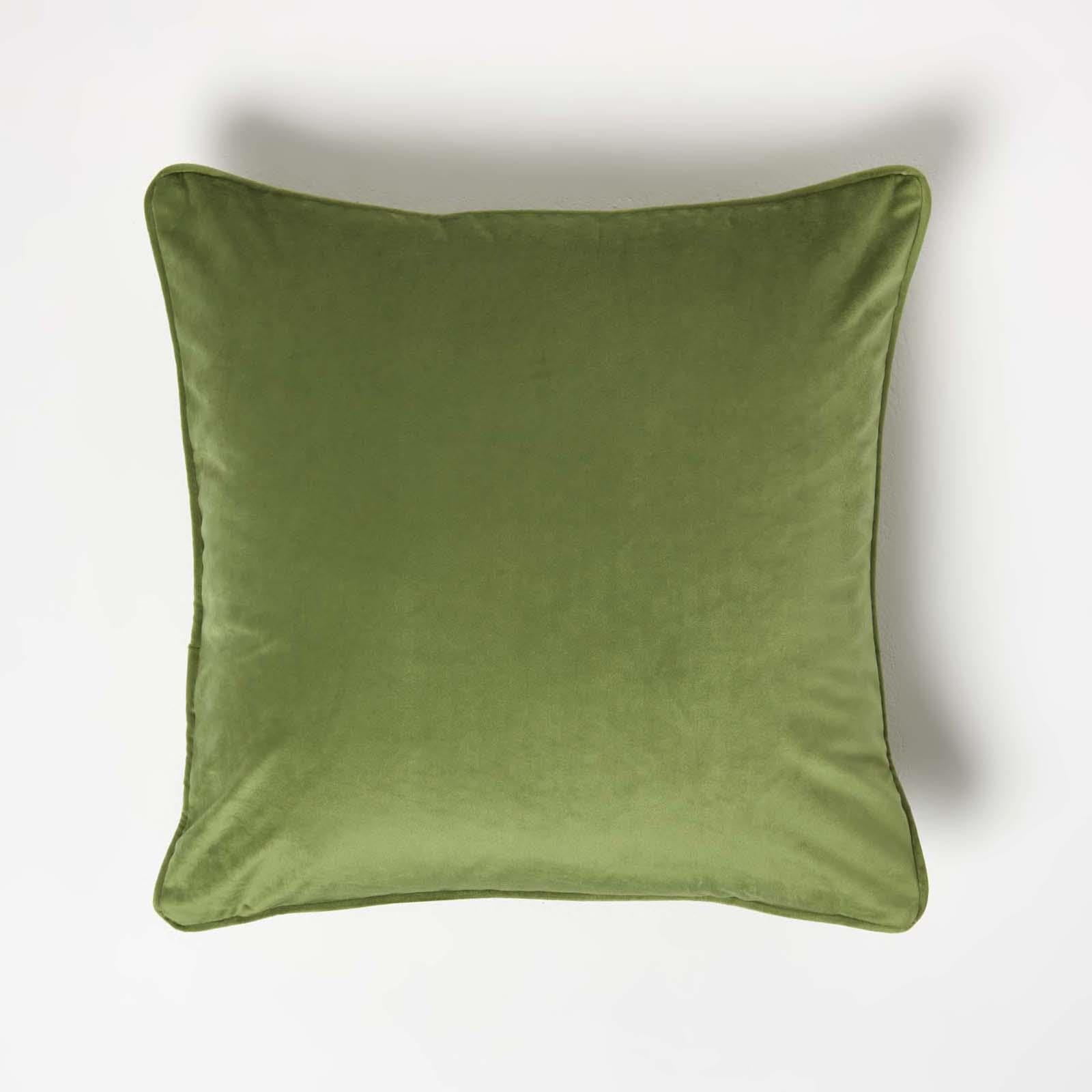 Homescapes Olive Filled Velvet Cushion With Piped Edge 46 X 46 Cm In