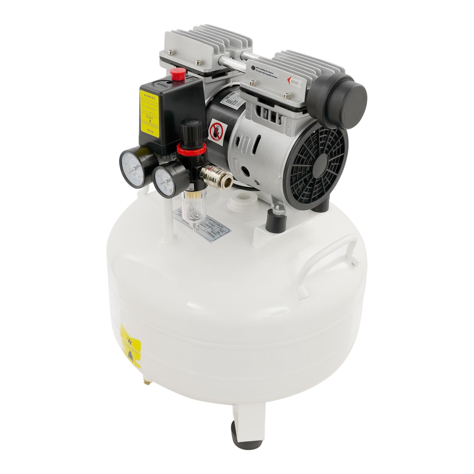 Flüsterkompressor 65dB leise ölfrei Druckluft Kompressor 8 Bar 30L Kessel mit Druckminderer & Wasserabscheider, für Hausreparaturen, Reinigung, Lackierung, & Zahnmedizin