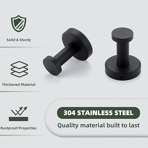 Miniatura 5 de APLusee Gancho para toallas de baño, paquete de 2 ganchos redondos de acero inoxidable, colgador de bata de abrigo, decorativo contemporáneo para