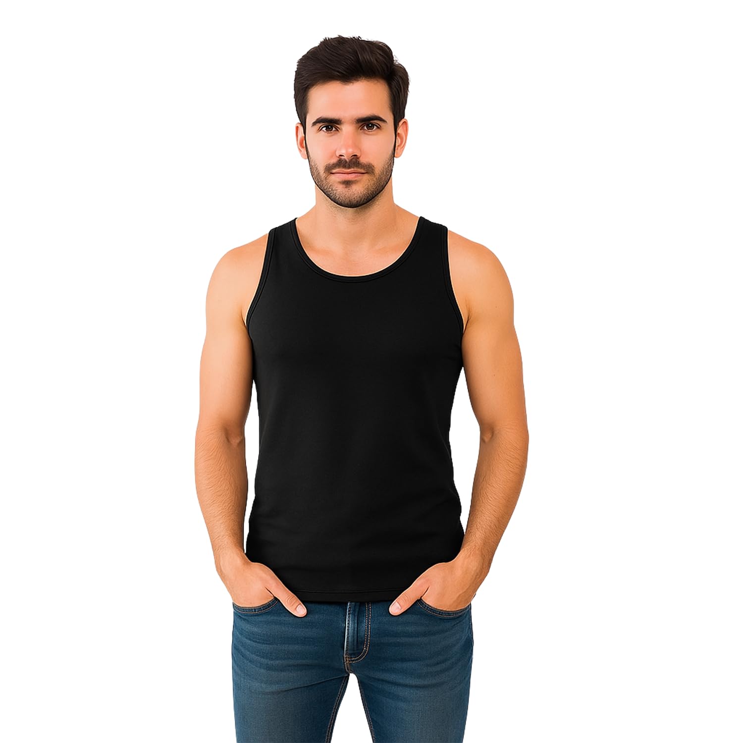 bonjour Bamboo Vest for Men – Sleeveless Round Neck Odour-Free Innerwear | Super Soft, Breathable, Long Hemline Black-picture-27