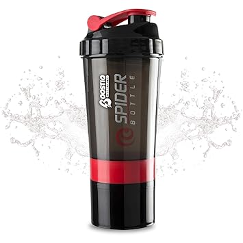 BOOSTIQ Spider Gym Shaker Bottle, Shakers for Protein Shake with 2 Storage Compartment Gym protein shaker for workout (Red) - image, photos