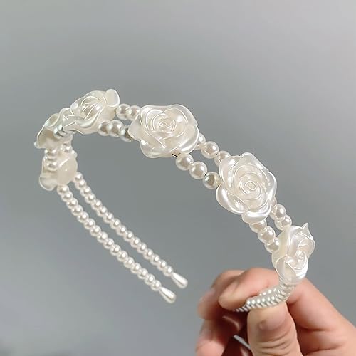 Miniatura 4 de Elegante diadema de corona de rosas de plástico, tiara de princesa floral de rosas blancas, diadema francesa para novia, boda, fiesta, accesorio