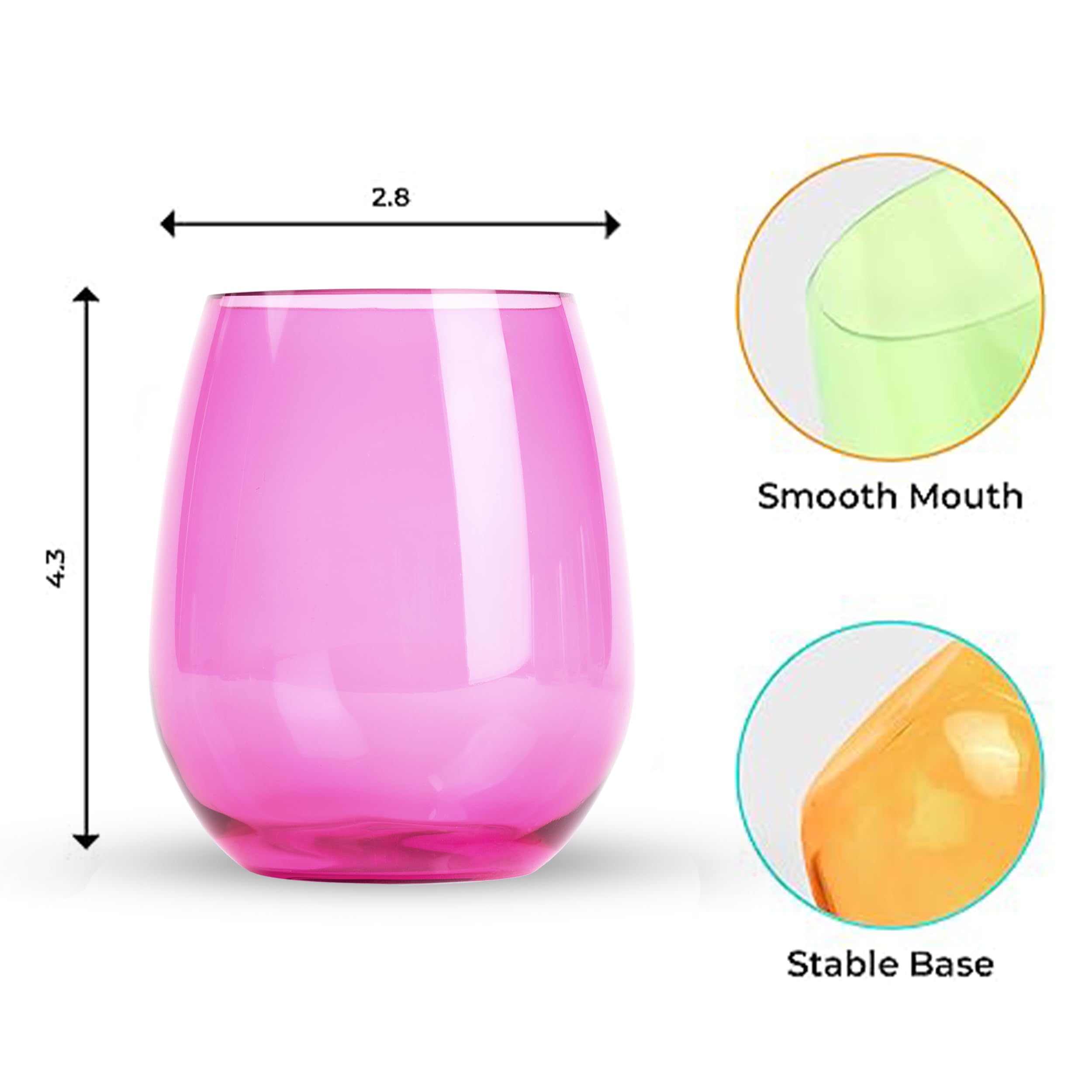 Juego de 6 copas de vino acrílicas de colores, copas de vino de plástico sin BPA, copas de vino acrílicas sin tallo, Tritan, aptas para lavavajillas, copas de vino irrompibles para exteriores, copas