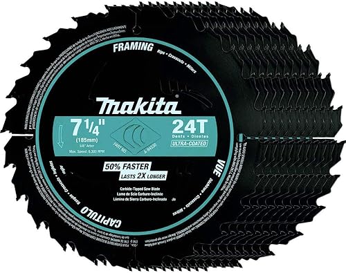 Miniatura 4 de Makita A-94530-10 Hoja de sierra circular con punta de carburo 24T de 7-1/4 pulgadas, con revestimiento ultraplano, marco, 10/pk, color negro