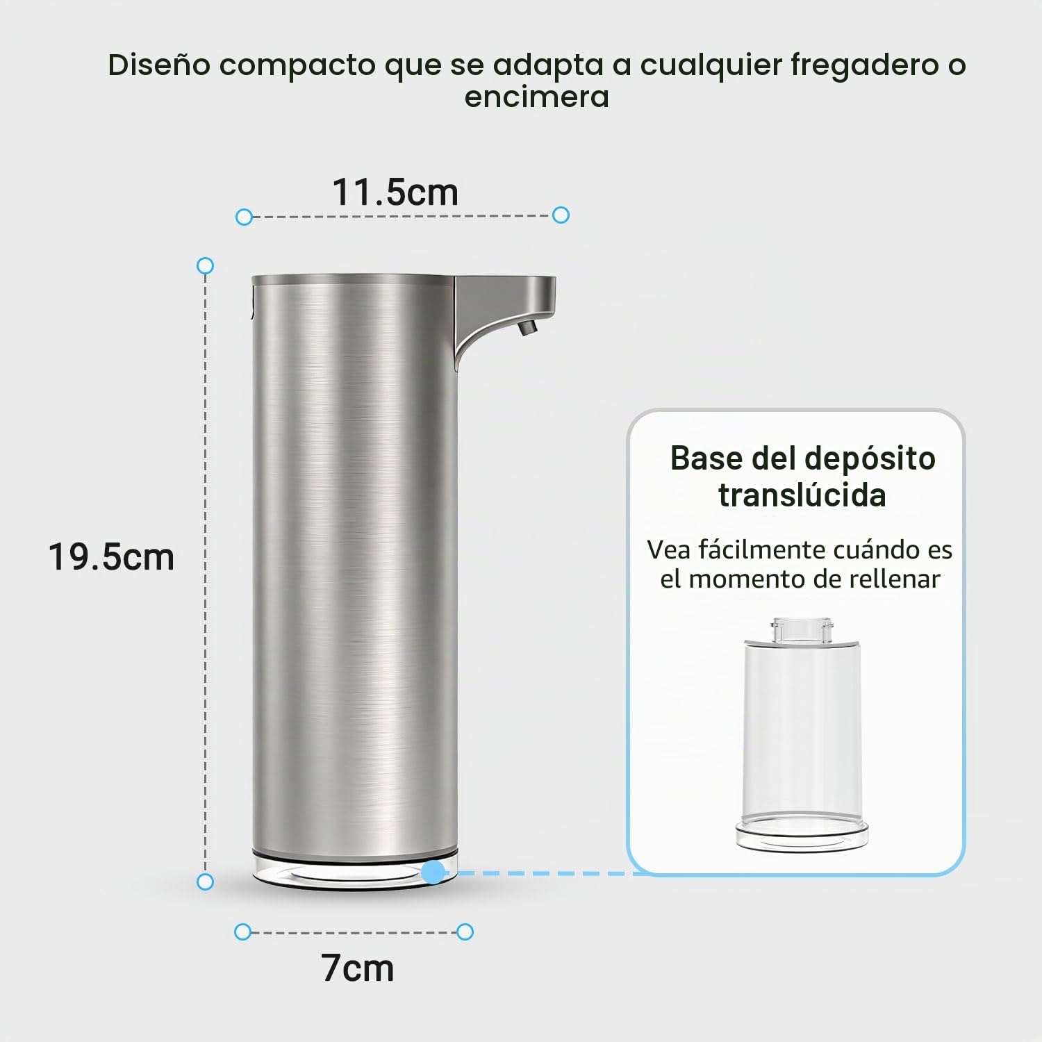 Dispensador Jabon Espuma Automatico Acero Inoxidable: Sin Contacto Diseño | LED Indicador Luminoso, USB Recargable, 0.2s Rápido Sensor, Impermeable Diseño, para Baño Cocina Hogares Lavado de manos