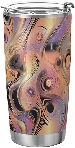 Purple-gold Irregular Fluid Stainless Steel cups with lids and straws Leak-proof Lid and Straw mug 20 oz for outdoor modern insulated tumbler with