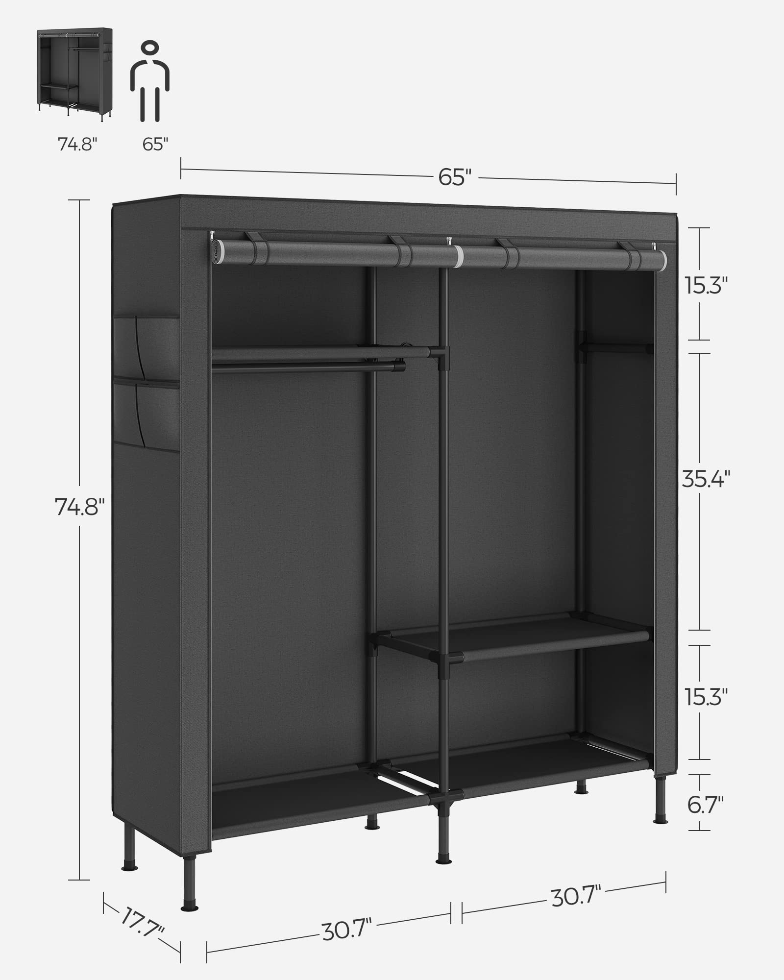 Amazon.com: SONGMICS Wardrobe Closet, 65 Inch Heavy Duty