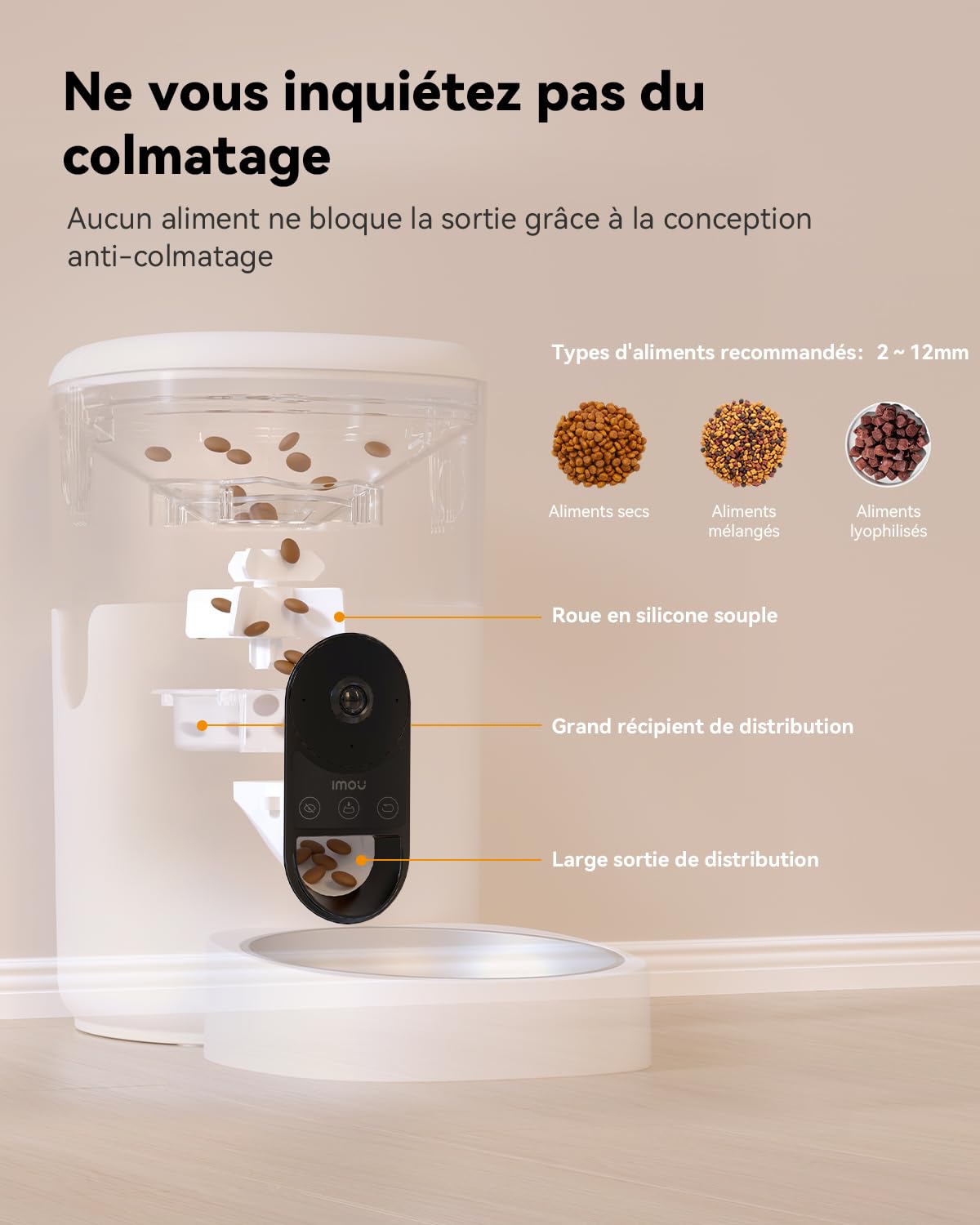 Imou 4L Distributeur Croquettes Chat Automatique avec 360° Caméra 4MP | Distributeur Croquettes Chat/Chien, Capteur de Faible Niveau de Nourriture, Détection de Mouvement/Animal, 1 à 15 Repas