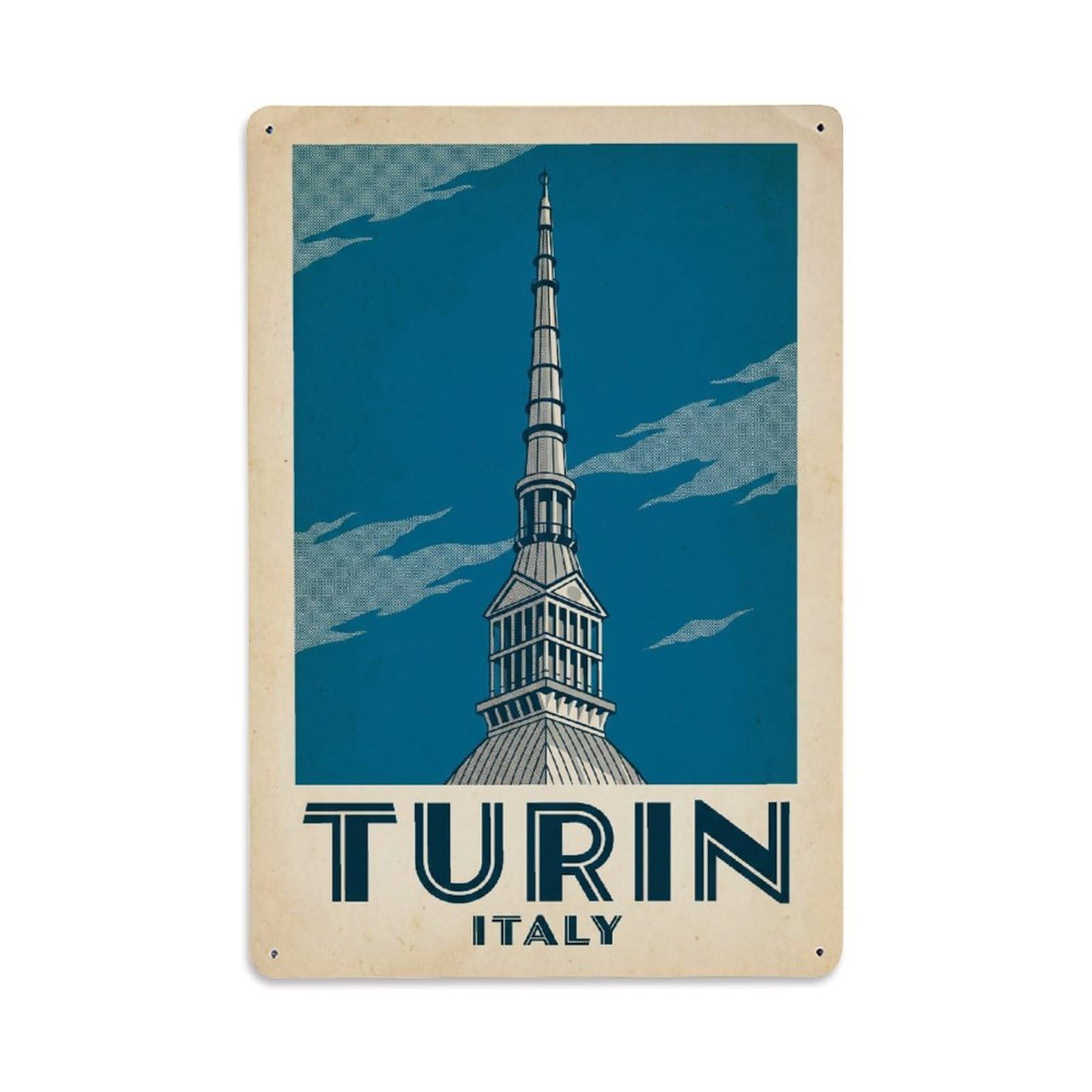 Vintage Italy Turin Travel Metal Tin Sign