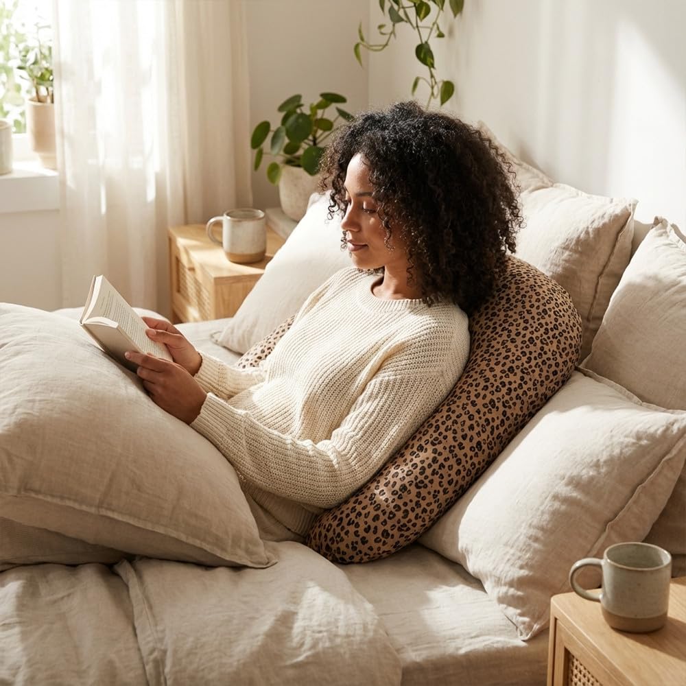 Babysom - Coussin de Maternité 3 en 1 : Grossesse, Allaitement & Repos Bébé - Housse Double Gaze en Coton - Déhoussable et Lavable - Microfibres Silencieuses - Motif Léopard - XXL