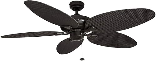 Honeywell Ceiling Fans Duval 52 Inch Ceiling Fan, Quick 2 Hang Indoor/Outdoor Ceiling Fan with Pull Chain, Tri-Mount 5 Blade Tropical Design, ETL