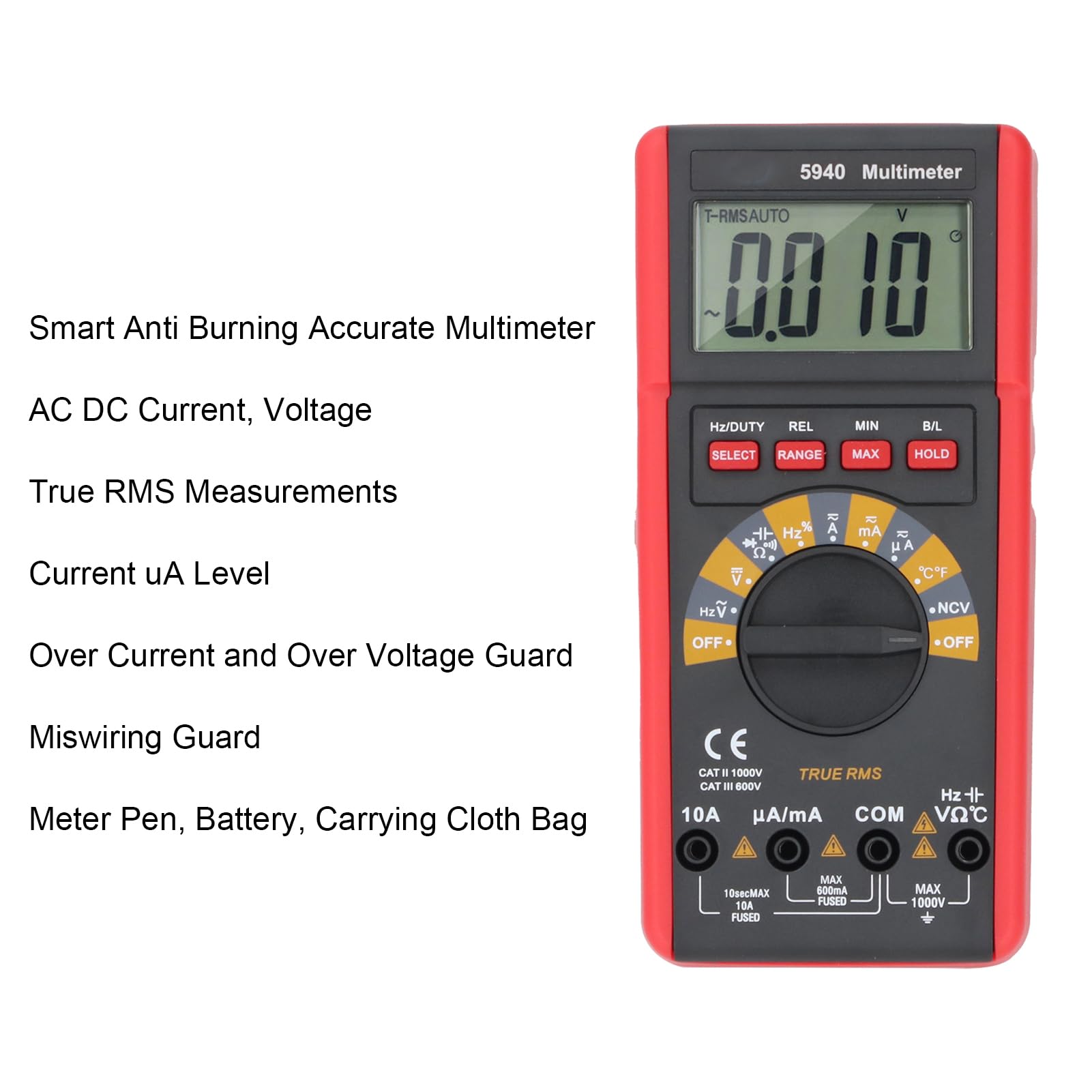 Digitalmultimeter, Rutschfeste Gummihülle, Einstellbarer Spannungs-/Stromwiderstandstester mit LCD-Display für Elektriker und Heimwerker