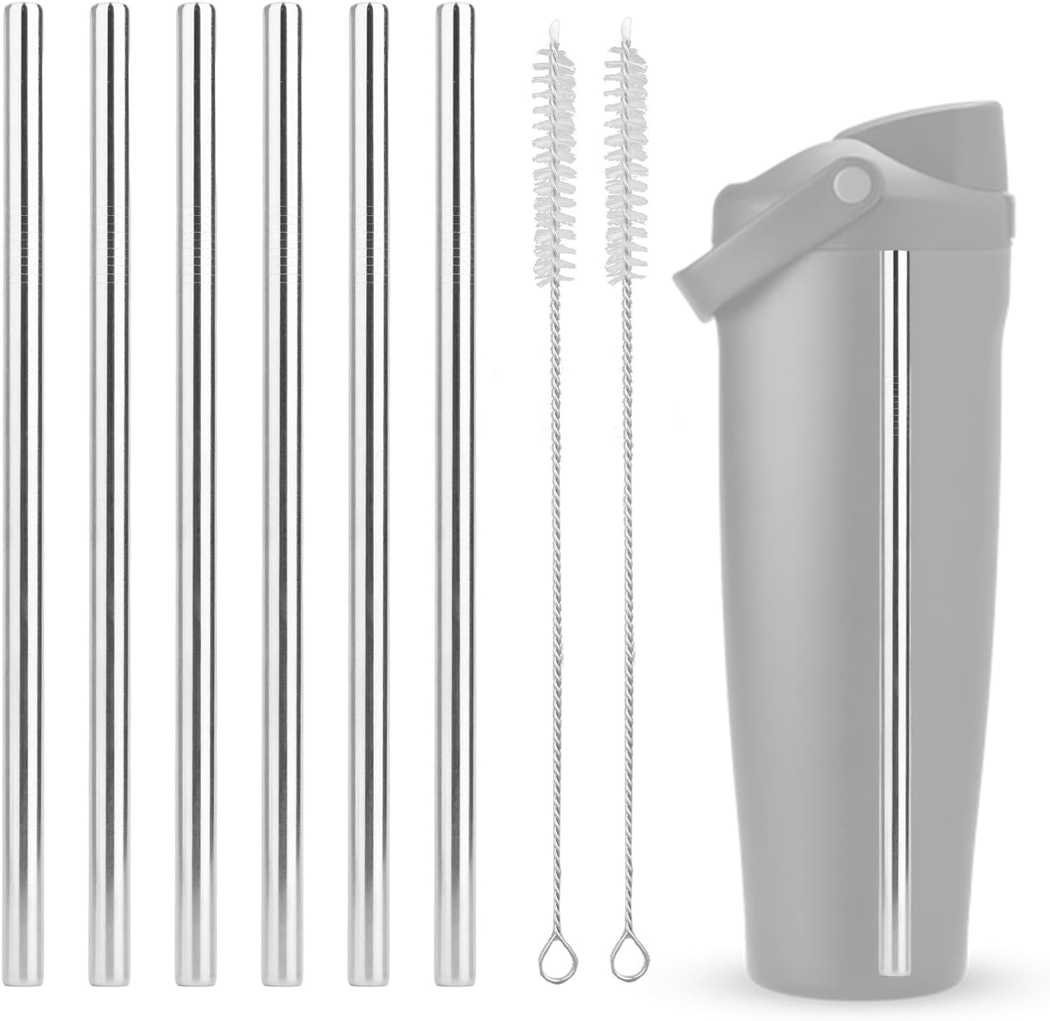6pcs Straw Replacement Set Compatible with Owala FreeSip Sway 40oz Water Bottle, Stainless Steel Metal Tumbler Cup Straws with Cleaning Cleaner Brush Reusable Water Bottle Parts Accessories