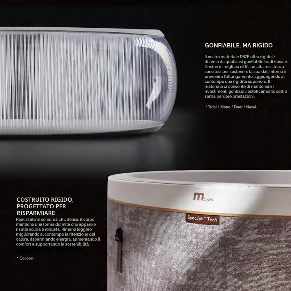 TEMPO STYLE - Vasca Idromassaggio semirigida circolare Cocoon-Eco | 1.80 Ø x 0.65 H | 130 getti d'aria massaggianti | Riscaldatore | Camera d’aria e rivestimento per conservazione del calore inclusa