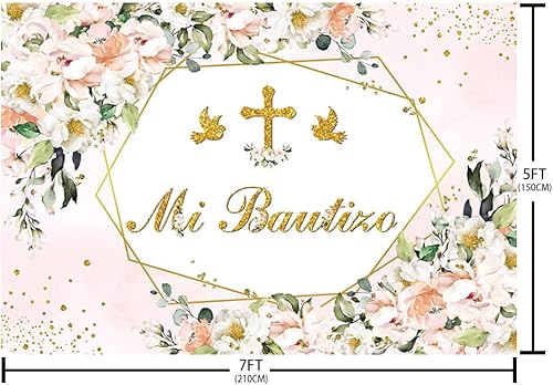 Miniatura 5 de Sendy Telón de fondo de 7 x 5 pies para fiesta de bautizo, suministros de decoración de fiesta de bautismo, Dios bendiga la primera comunión,