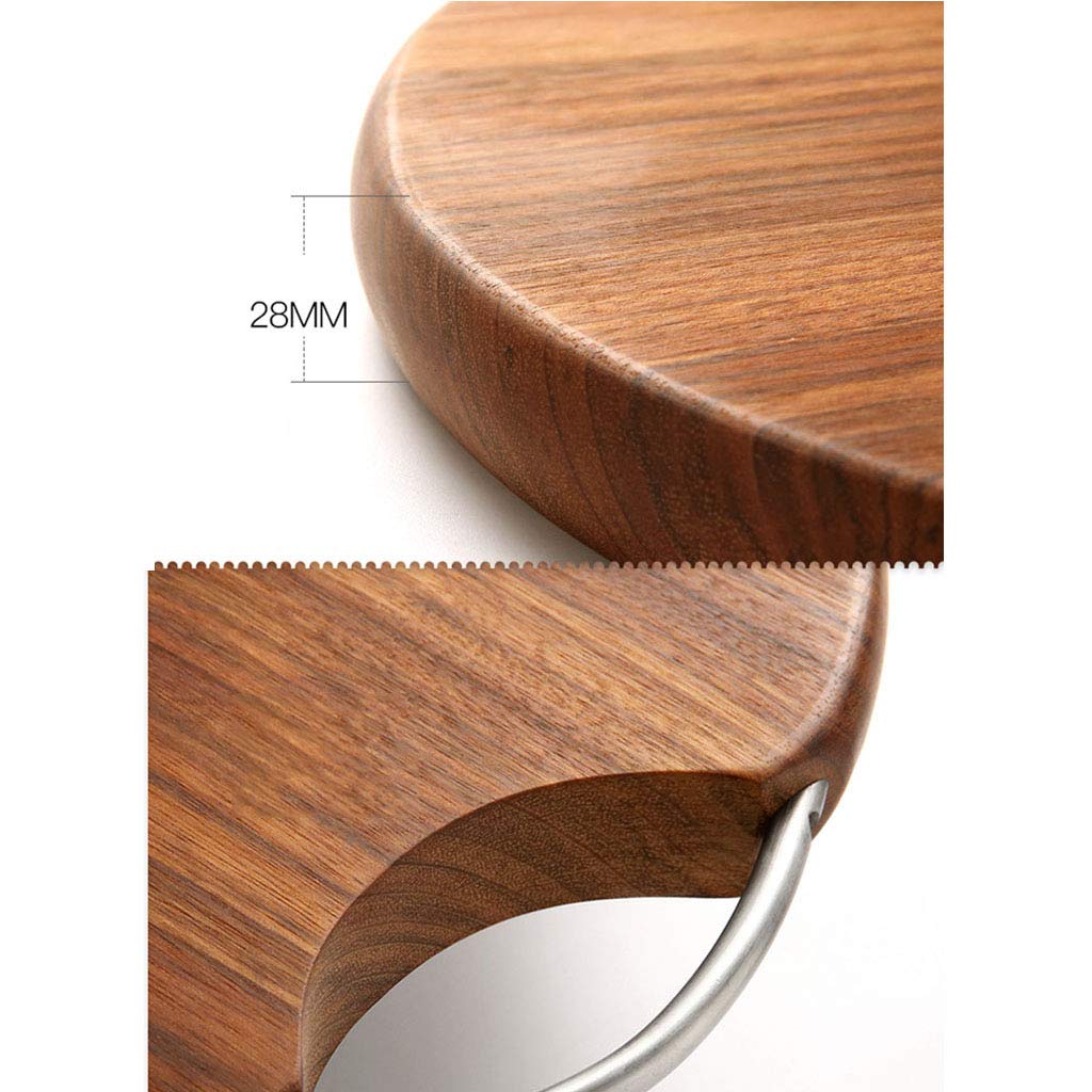 GLJTUO Planche à découper ronde réversible en bois massif avec poignée en acier inoxydable, parfaite pour la préparation et le service des aliments