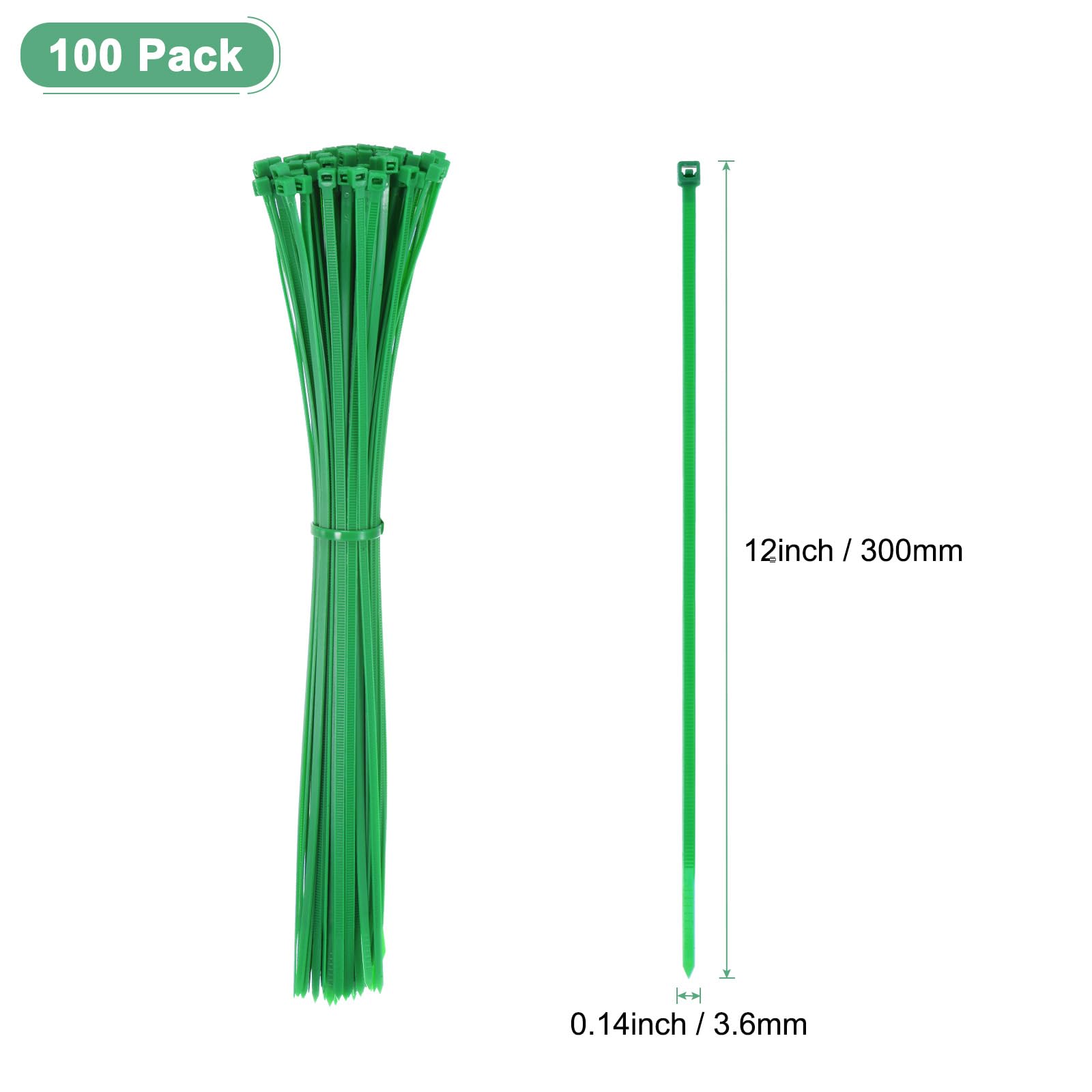 M METERXITY 100-Pack Green Cable Zip Ties - Image 3