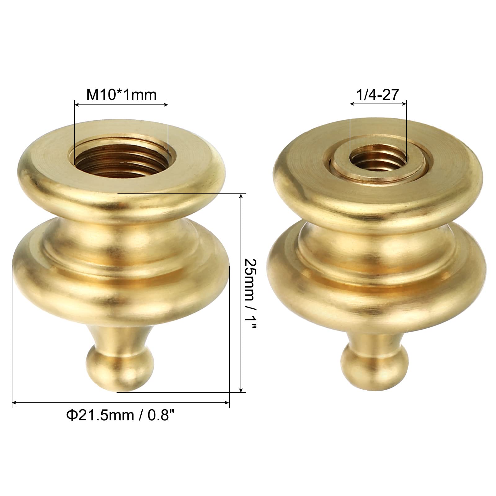 PATIKIL 1" Tall Brass Lamp Finials Cap Knob, 1 Set Lamp Screw Holder Tapped 1/4-27 for Table and Floor Lamp Shade Decorations - Image 2