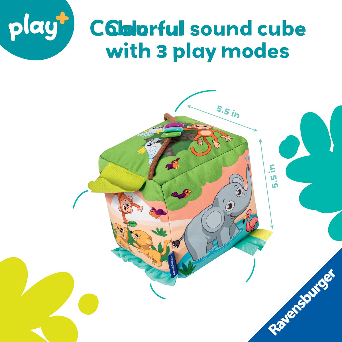 Ravensburger Play+ Roll & Play Soundwürfel - Wilde Tiere | bewegungsaktiviertes Soundspielzeug | Fördert Krabbeln & Koordination
