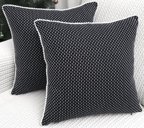 Image of mosey Cushion Covers 18 inch x 18 inch | Set of 2 | 100% Cotton Theme Cushion Covers Cushion Covers 18x18 Black